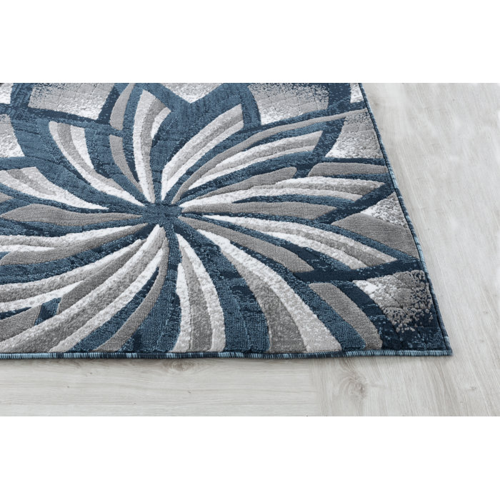 Ebern Designs Kimbrel Performance Blue/Gray/Ivory Rug & Reviews Wayfair